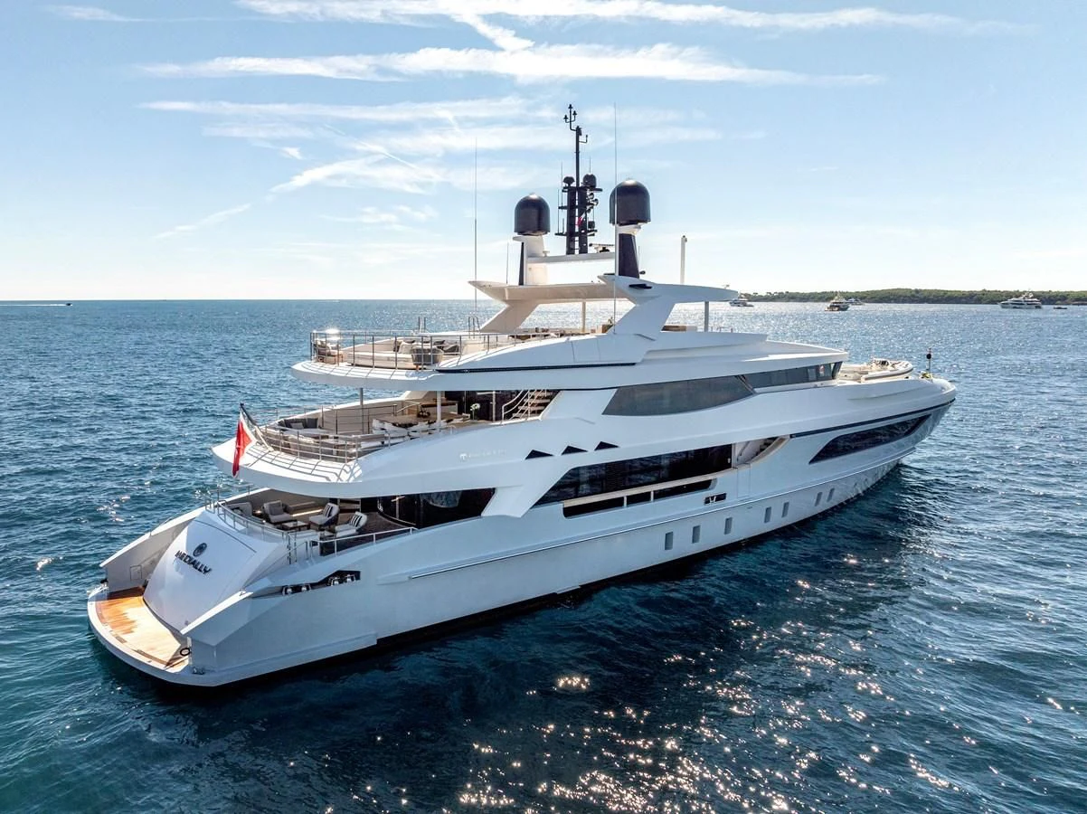 a large white ship in the water aboard MEDIALLY Yacht for Sale