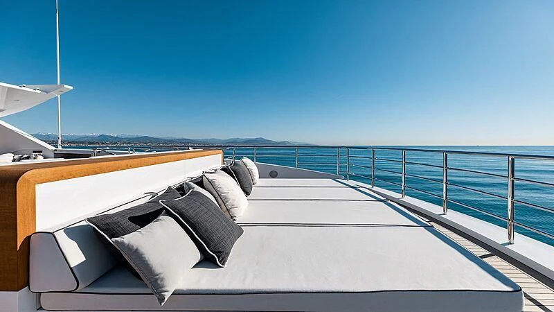 a bed on a boat aboard MEDIALLY Yacht for Sale