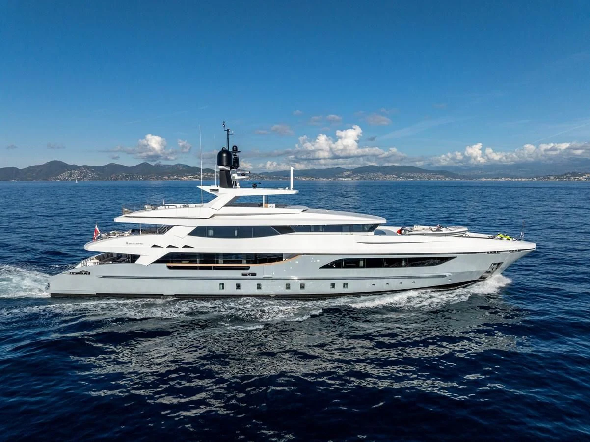 a white yacht in the water aboard MEDIALLY Yacht for Sale