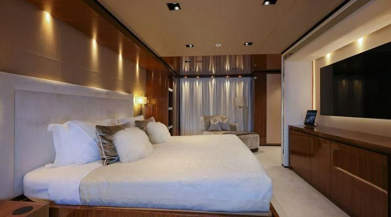 a bed in a room aboard MEDIALLY Yacht for Sale