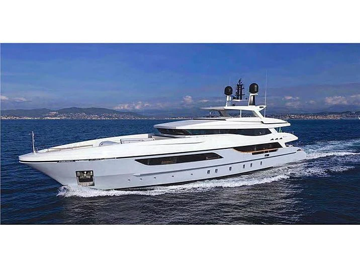 a white yacht on the water aboard MEDIALLY Yacht for Sale