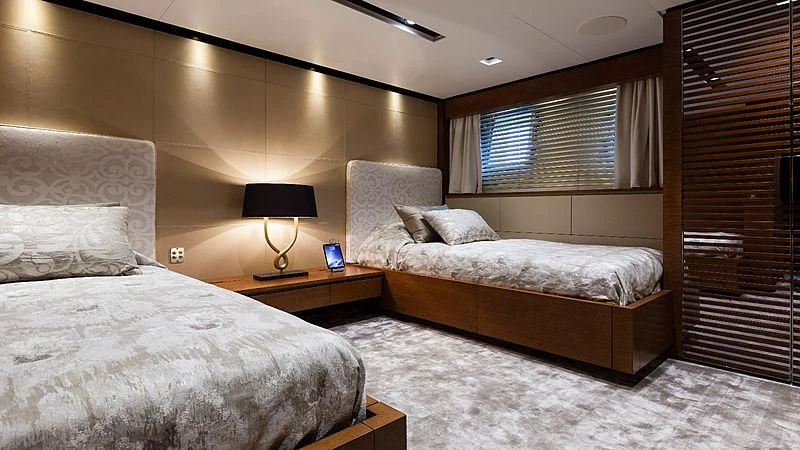 a room with two beds aboard MEDIALLY Yacht for Sale