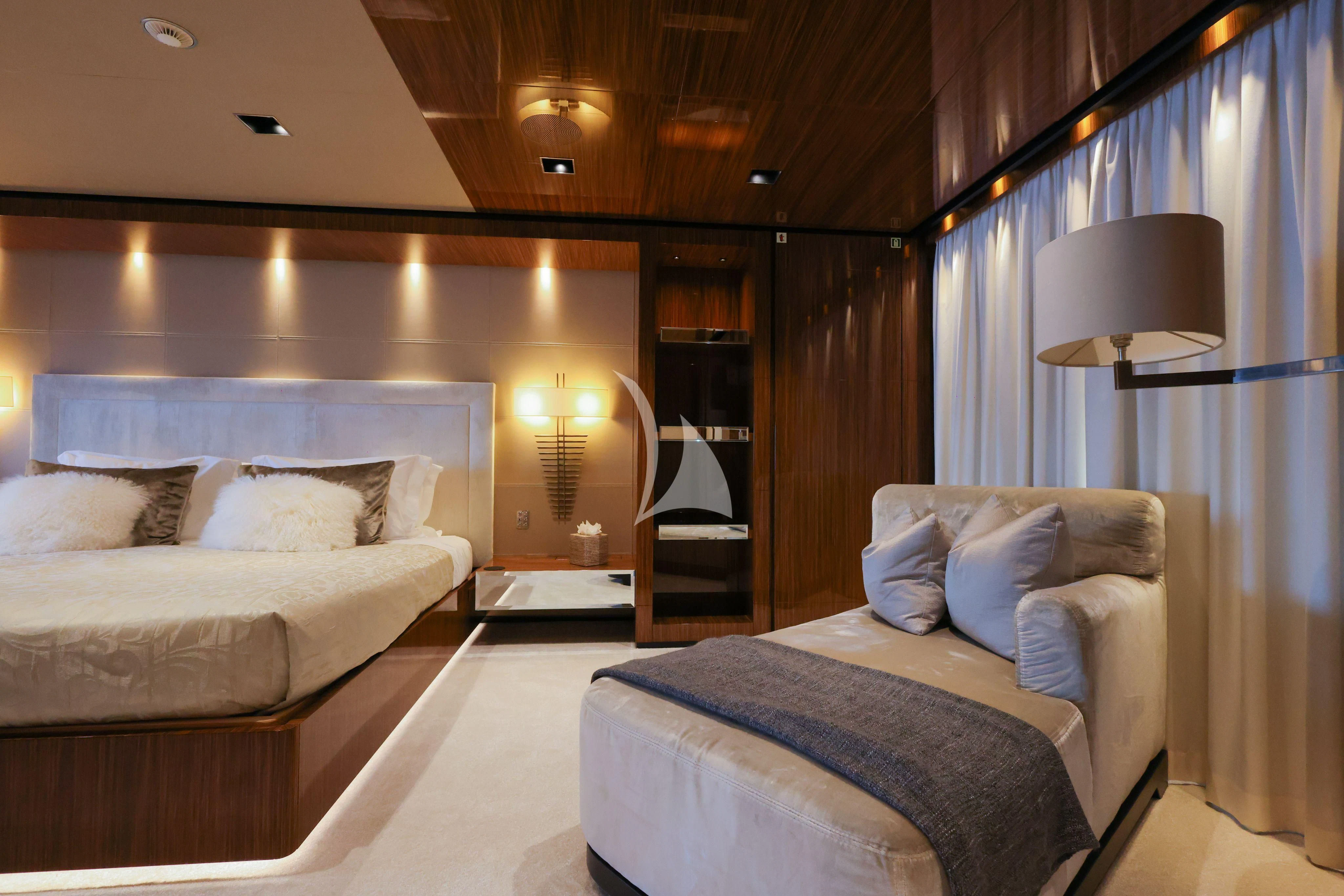 a hotel room with two beds aboard MEDIALLY Yacht for Sale