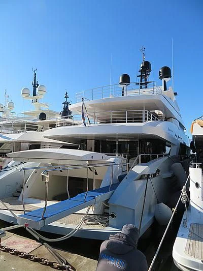a boat docked at a pier aboard MEDIALLY Yacht for Sale