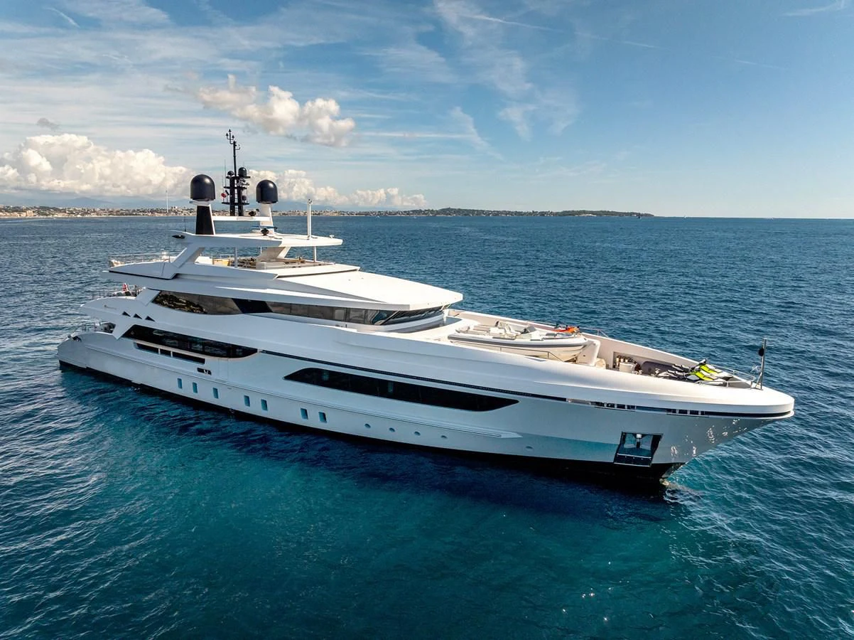 a white yacht in the water aboard MEDIALLY Yacht for Sale