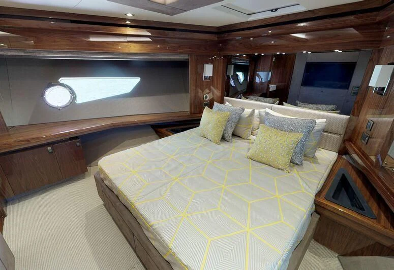 a large bed in a room aboard SEA WATER II Yacht for Sale