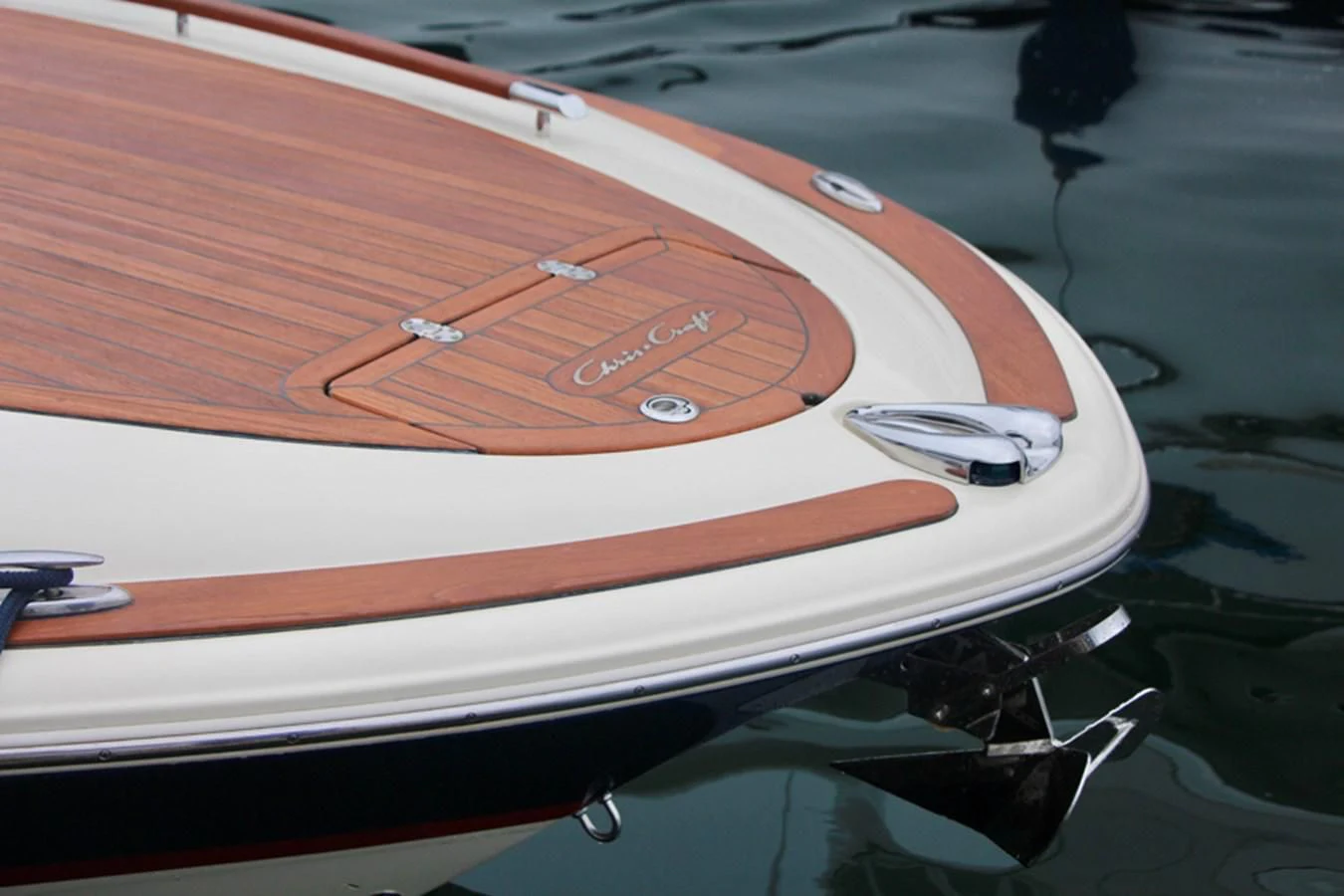 a wooden boat with a wooden paddle aboard CHRIS CRAFT 28 Yacht for Sale