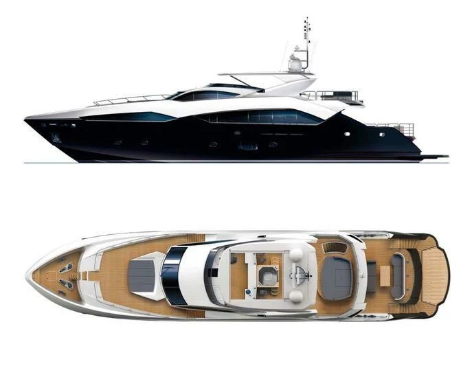 a black and gold car aboard SUN GOLD Yacht for Sale