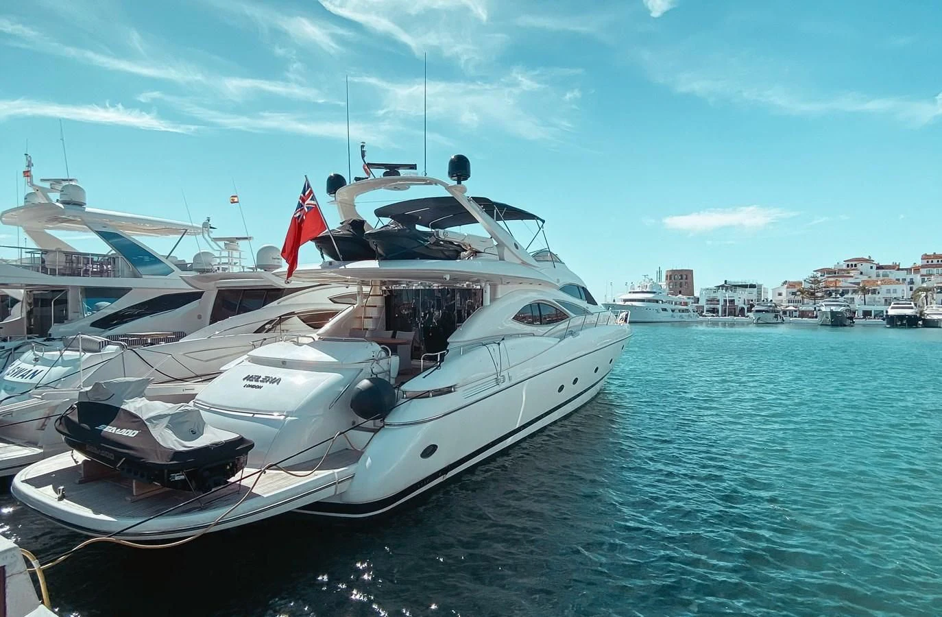 a boat docked at a pier aboard HELENA Yacht for Sale