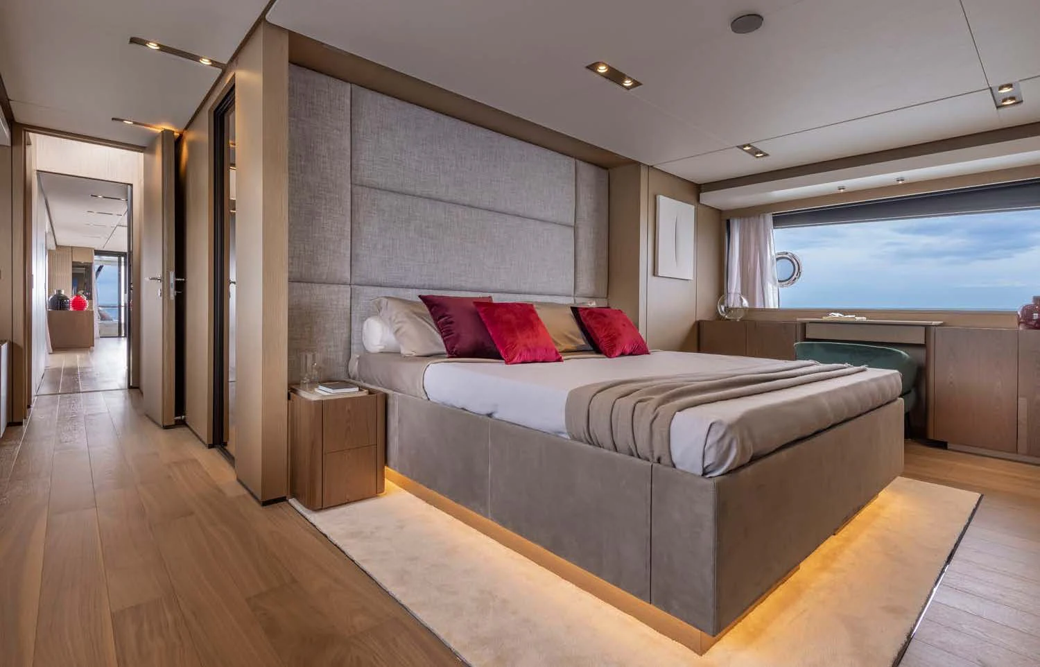 a bed in a room aboard SPICA Yacht for Sale