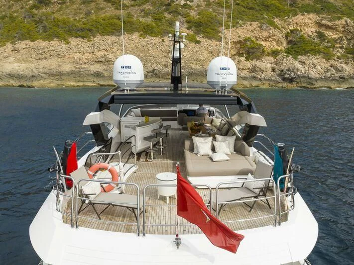 a boat with a table and chairs on it aboard AFTER 8 II Yacht for Sale
