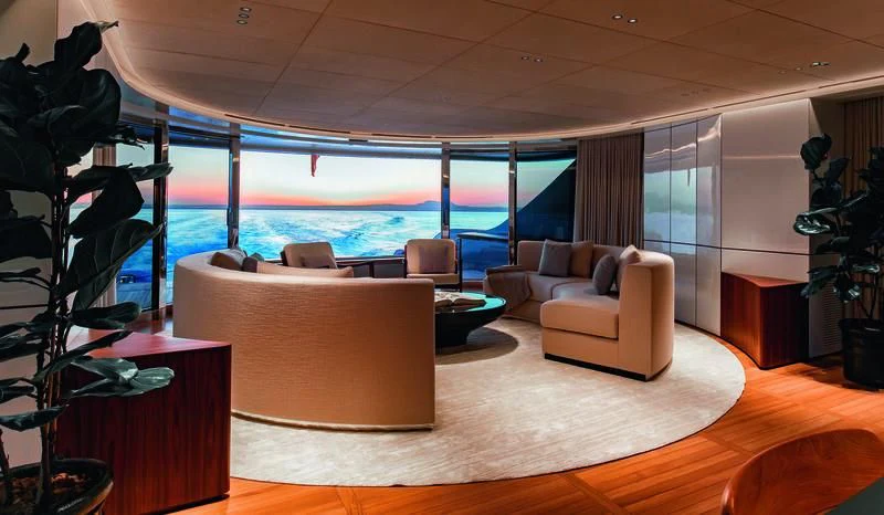 a living room with a large pool aboard TOSUN Yacht for Sale