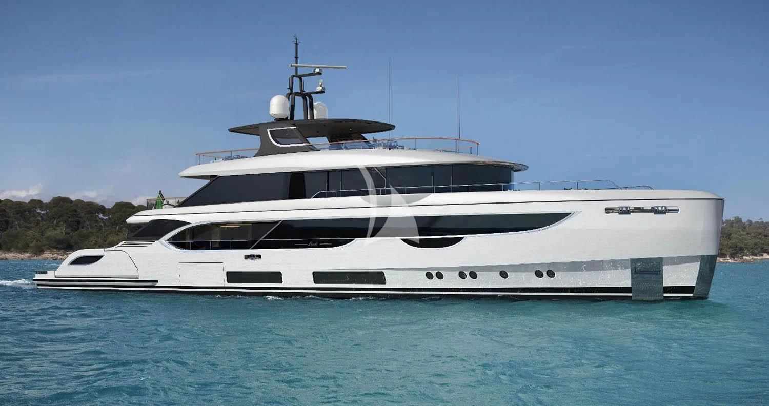 a white yacht in the water aboard TOSUN Yacht for Sale
