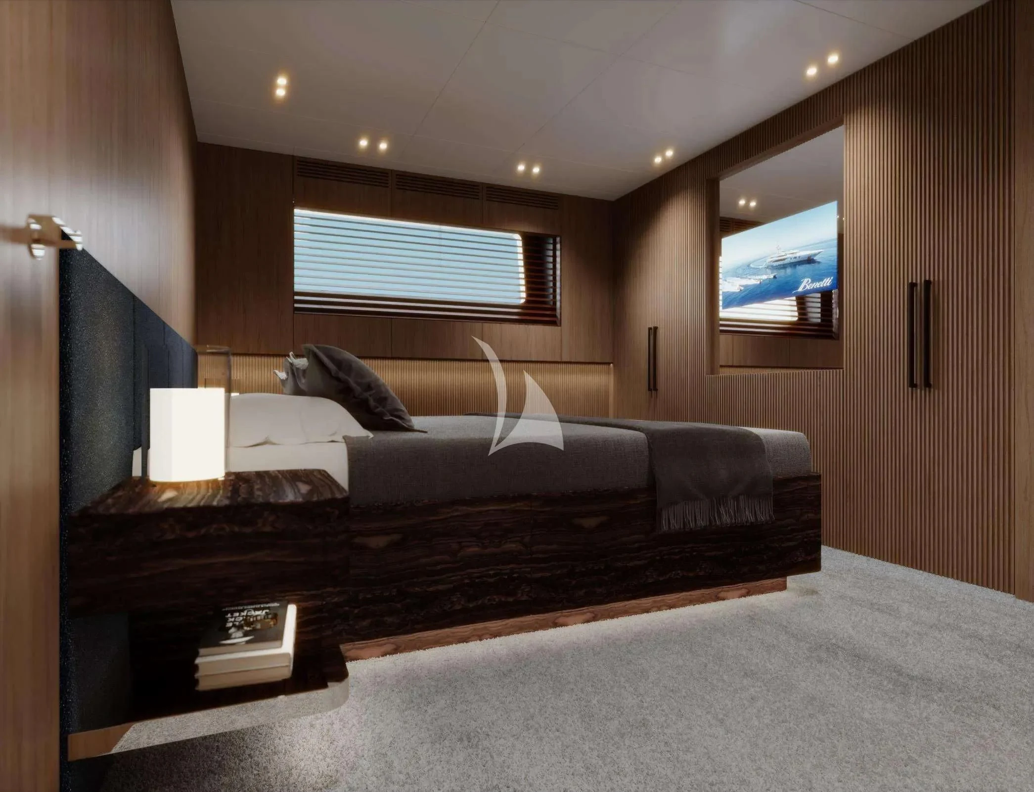 a bed in a room aboard TOSUN Yacht for Sale