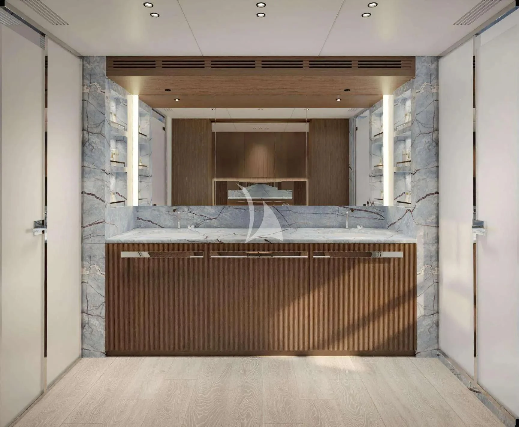a kitchen with a counter aboard TOSUN Yacht for Sale