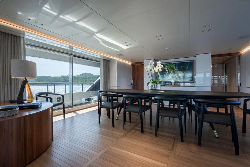a large kitchen with a large window aboard TOSUN Yacht for Sale