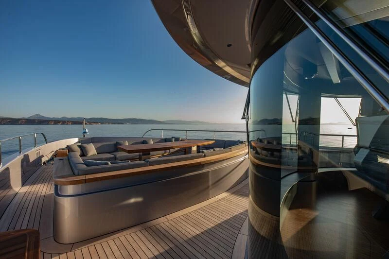 a boat on a deck aboard TOSUN Yacht for Sale