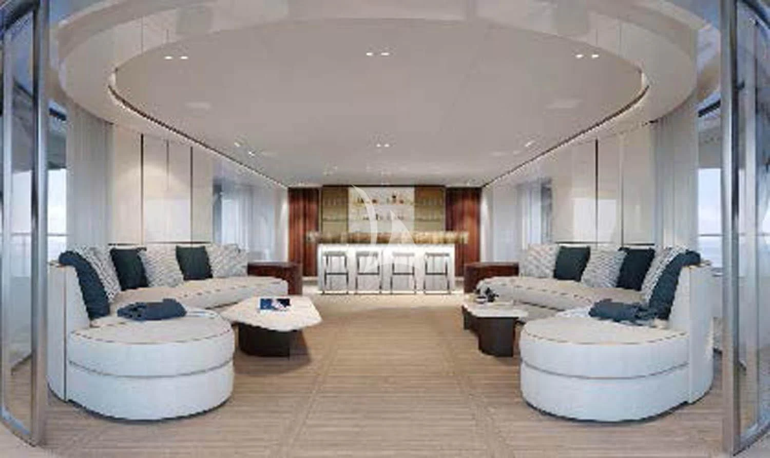a large living room with a large chandelier aboard TOSUN Yacht for Sale
