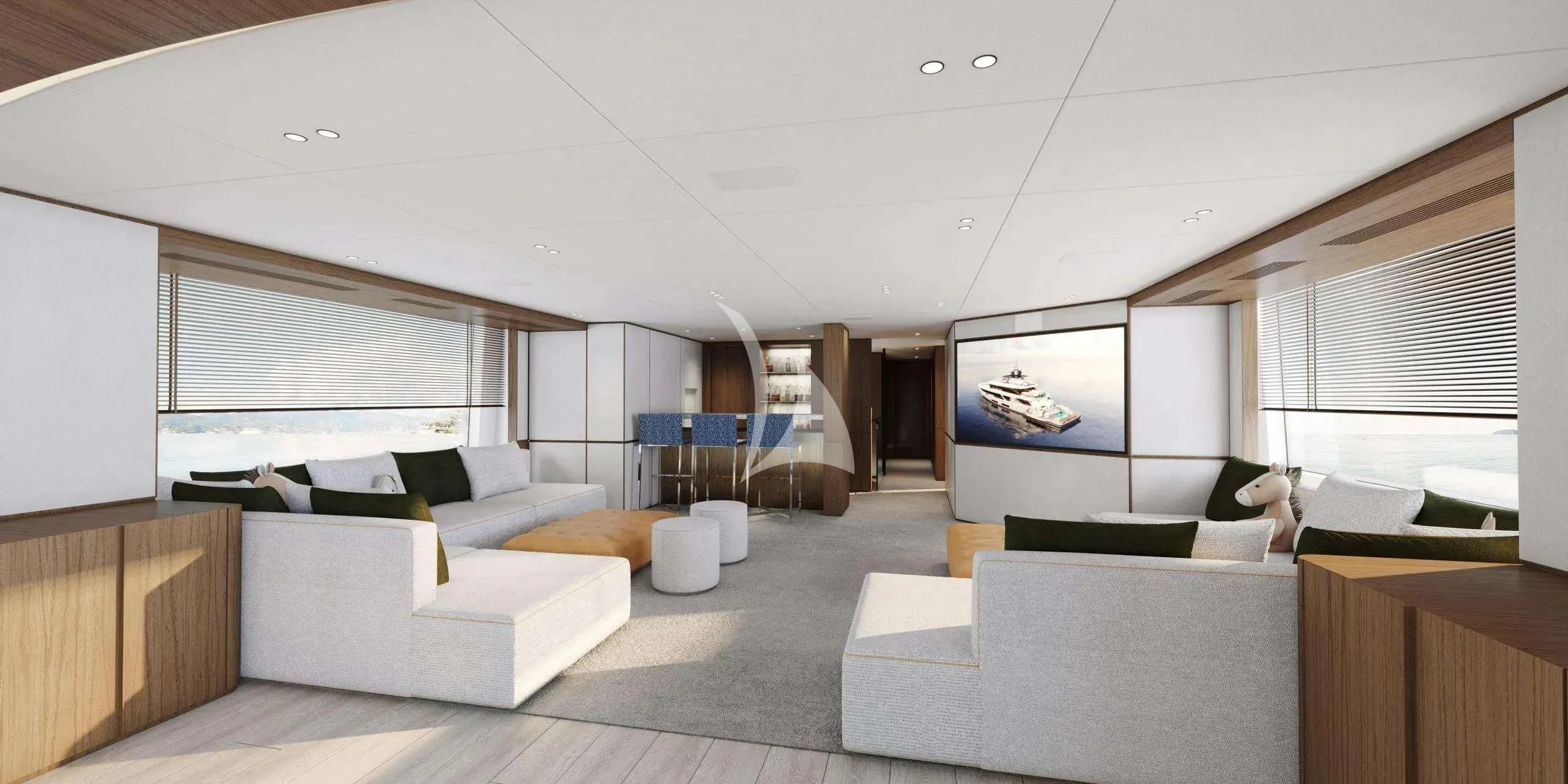 a room with a couch and a tv aboard TOSUN Yacht for Sale