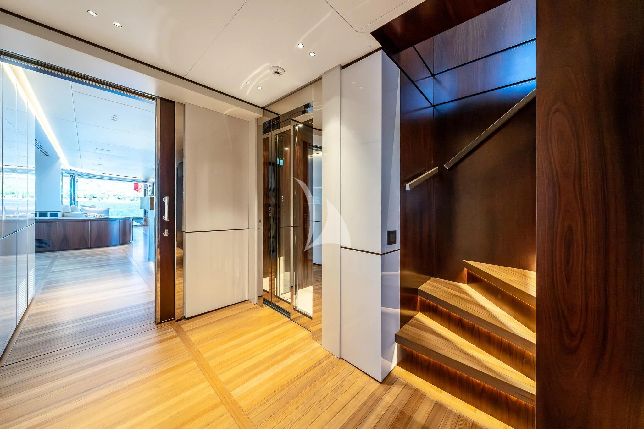 a hallway with a wood floor and a wood floor aboard TOSUN Yacht for Sale