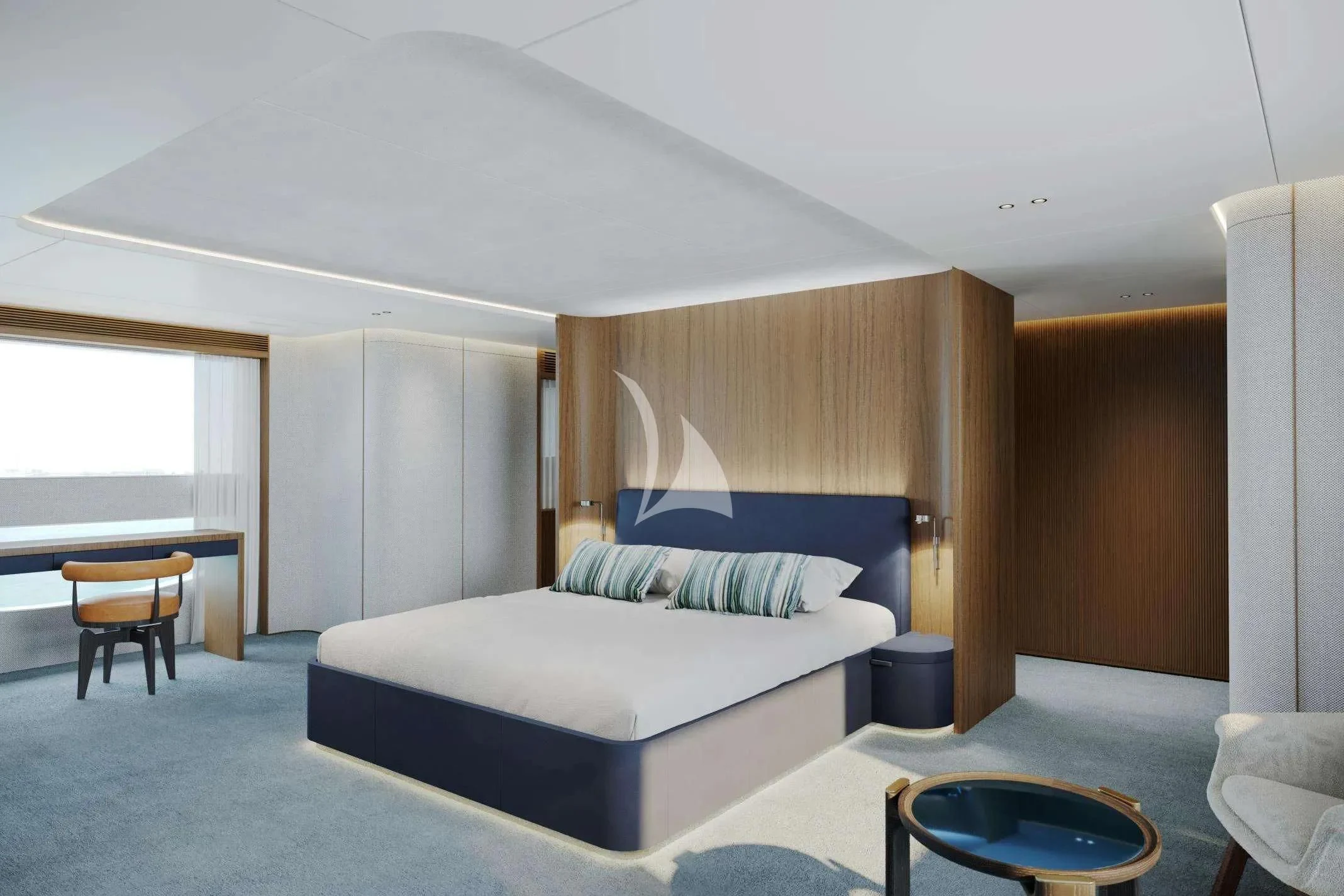 a bed in a room aboard TOSUN Yacht for Sale