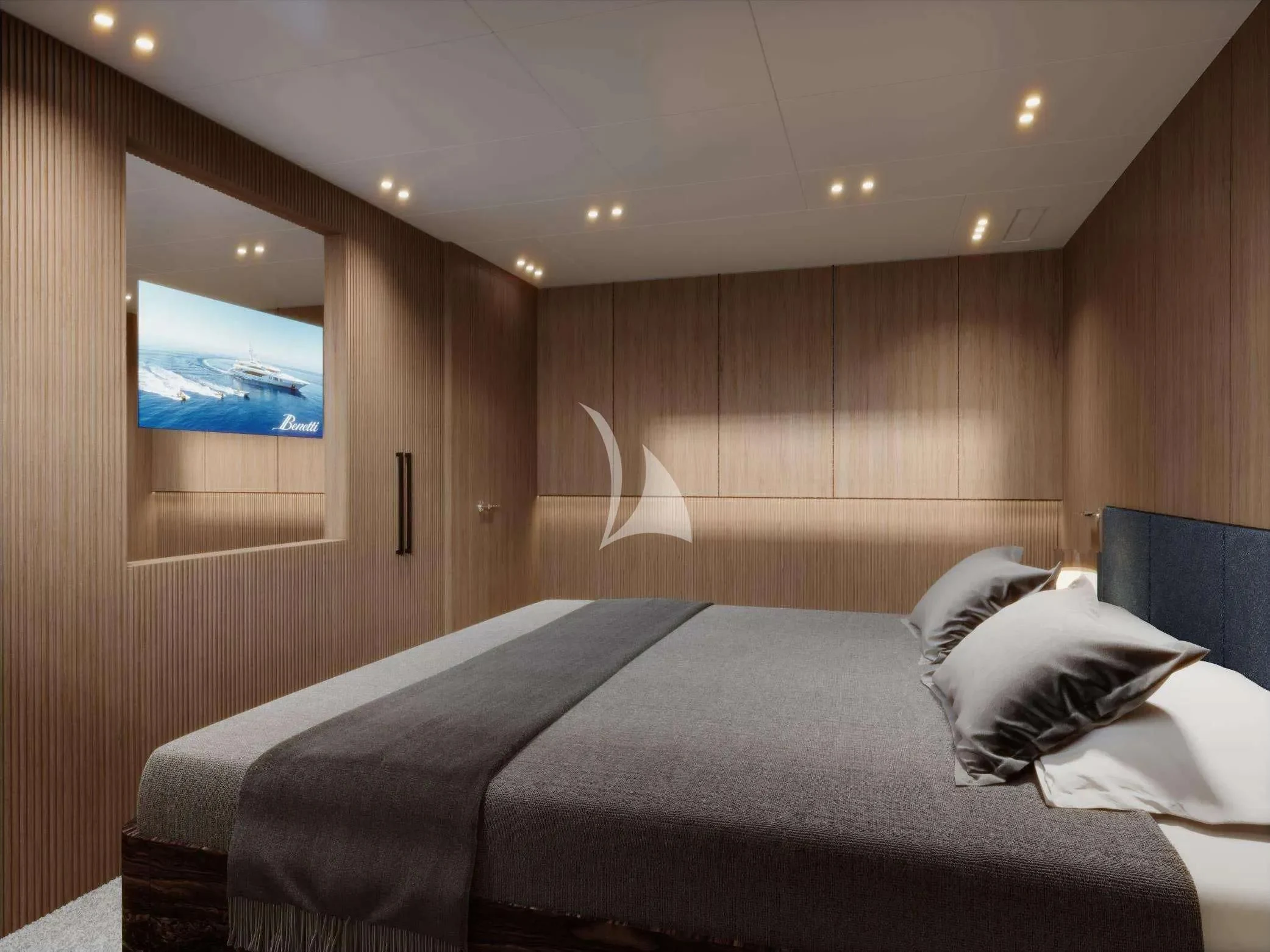 a bed in a room aboard TOSUN Yacht for Sale