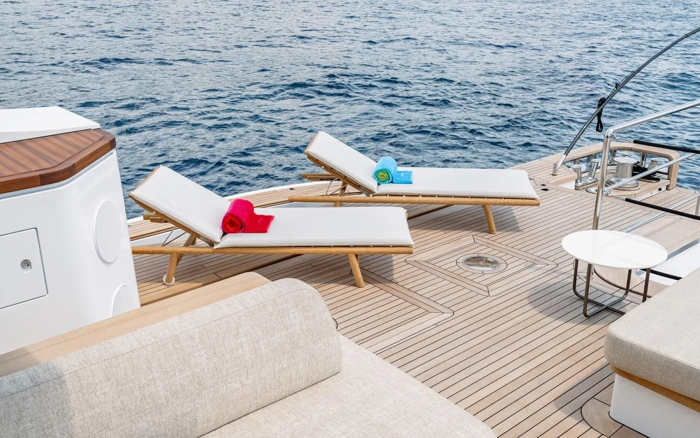 a deck with a boat on it aboard TOSUN Yacht for Sale