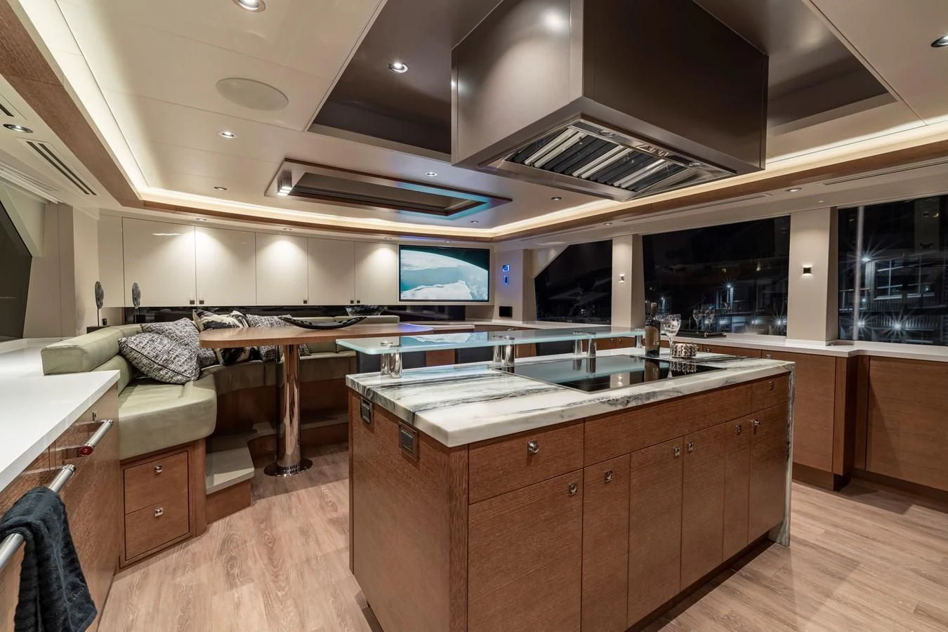a kitchen with a large sink aboard WESTPORT 112 #7766 Yacht for Sale