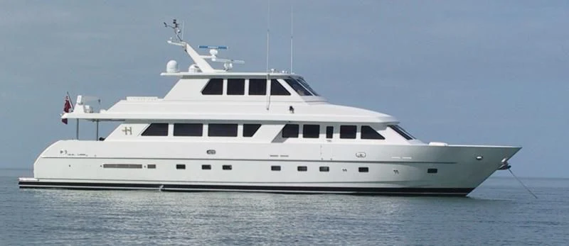 a white yacht in the water aboard LADY D Yacht for Sale