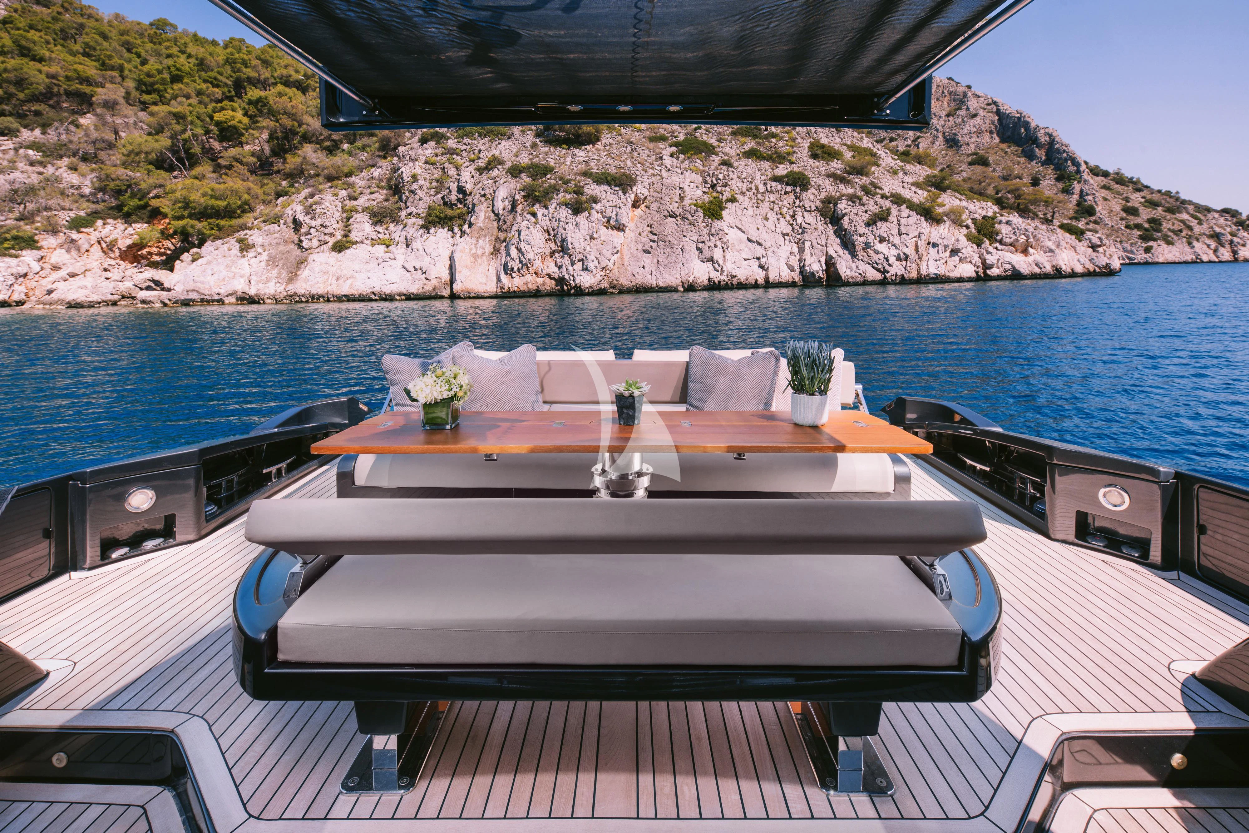 a table on a boat aboard WHO CARES Yacht for Sale