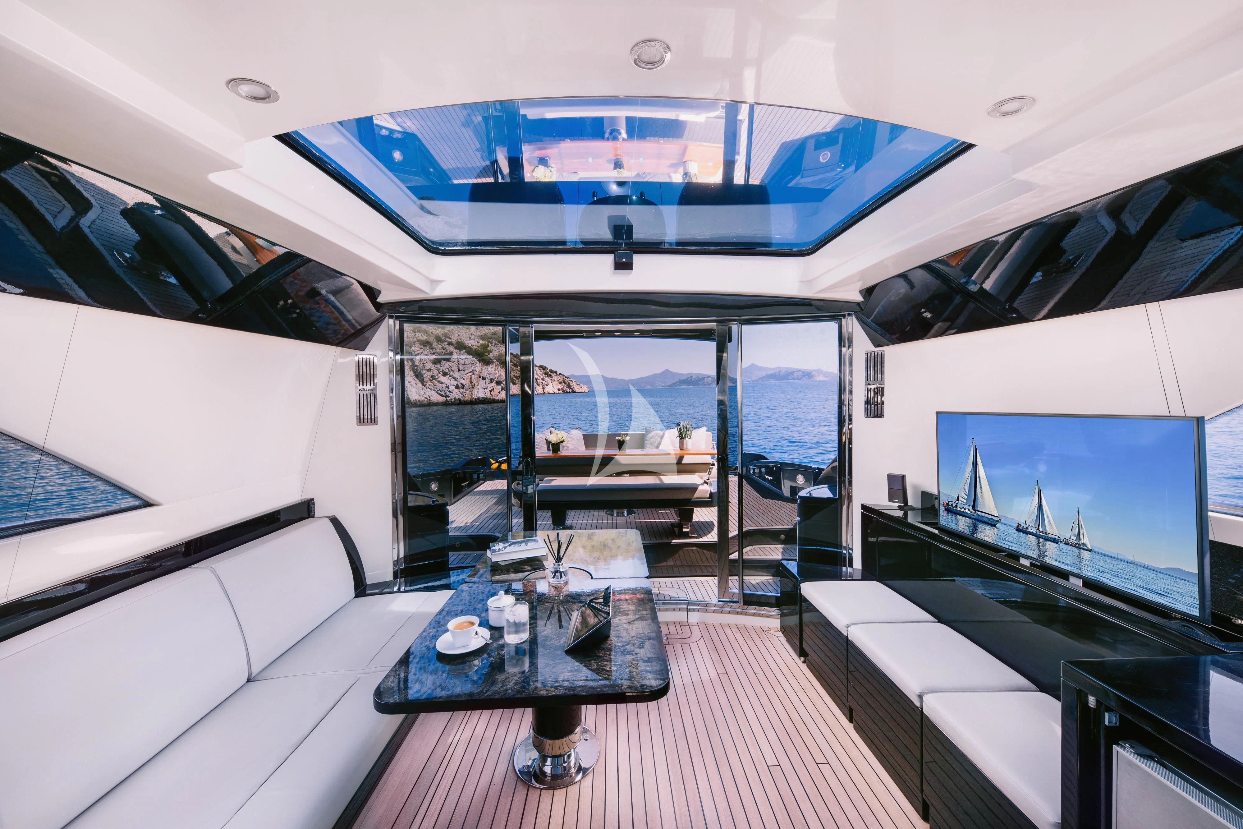 inside of a boat aboard WHO CARES Yacht for Sale