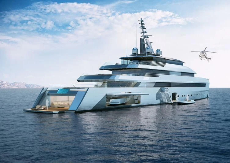 a large white ship in the water aboard TURQUOISE VY80 Yacht for Sale