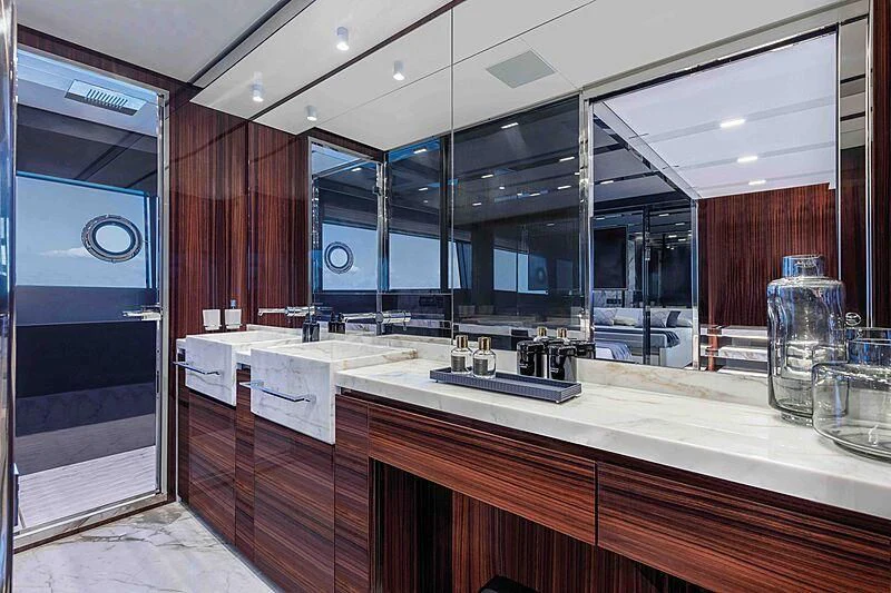 a kitchen with a large countertop aboard GREY SHARK Yacht for Sale