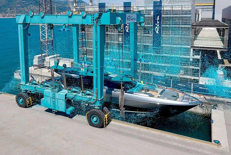 a boat on a trailer aboard GREY SHARK Yacht for Sale
