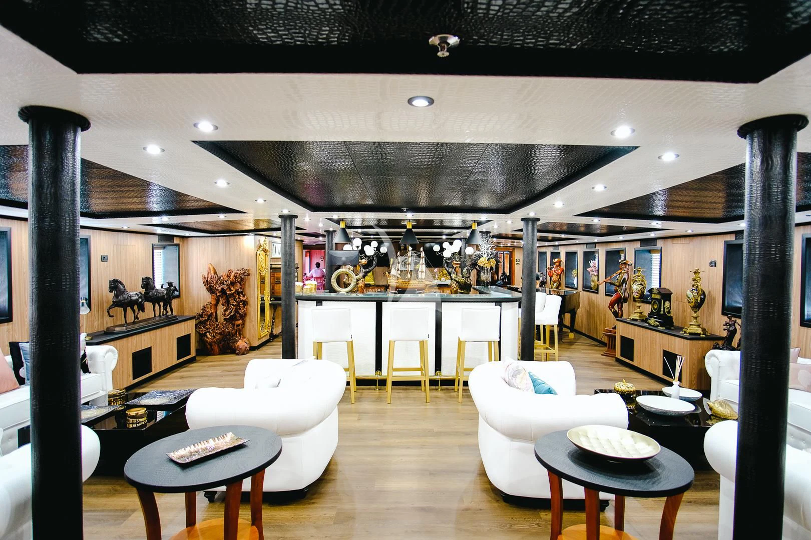 a large kitchen with a large glass ceiling aboard HARMONY II Yacht for Sale