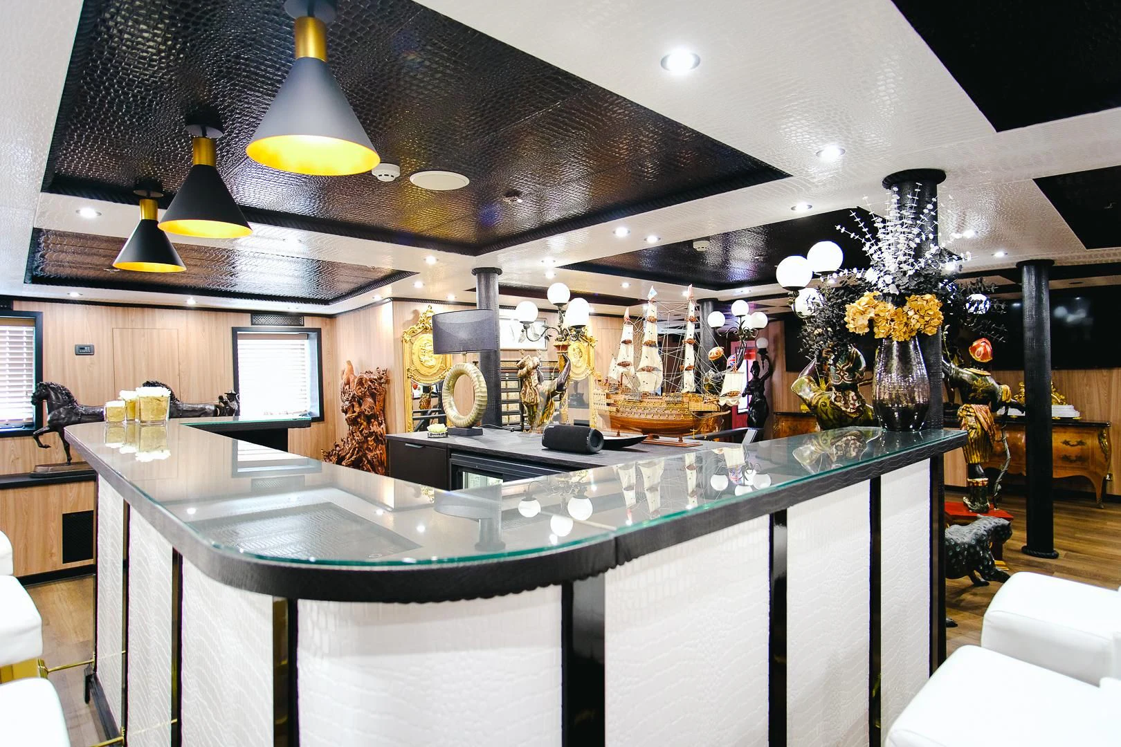 a kitchen with a countertop aboard HARMONY II Yacht for Sale