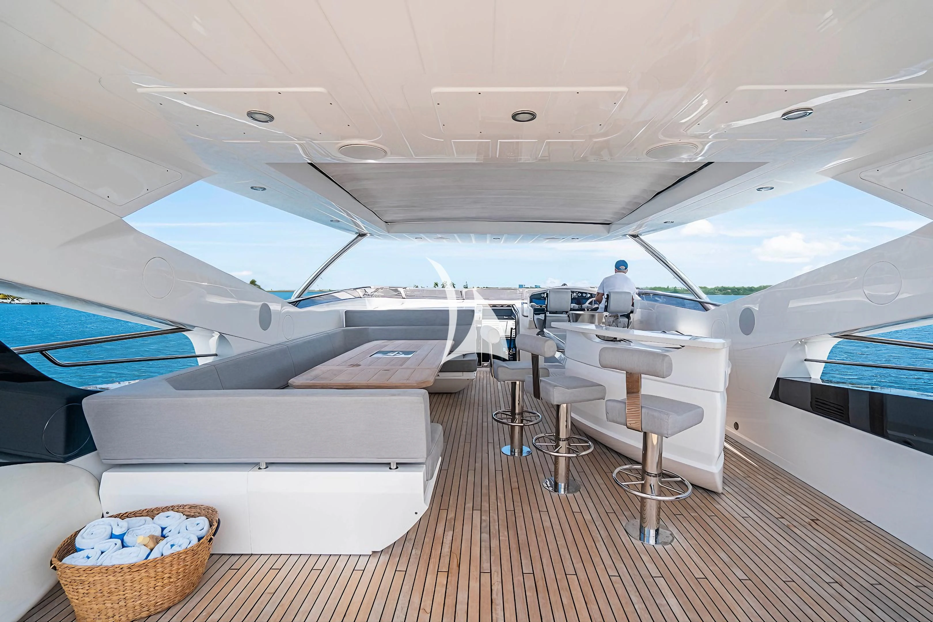 a room with a boat and a bench aboard QUANTUM Yacht for Sale