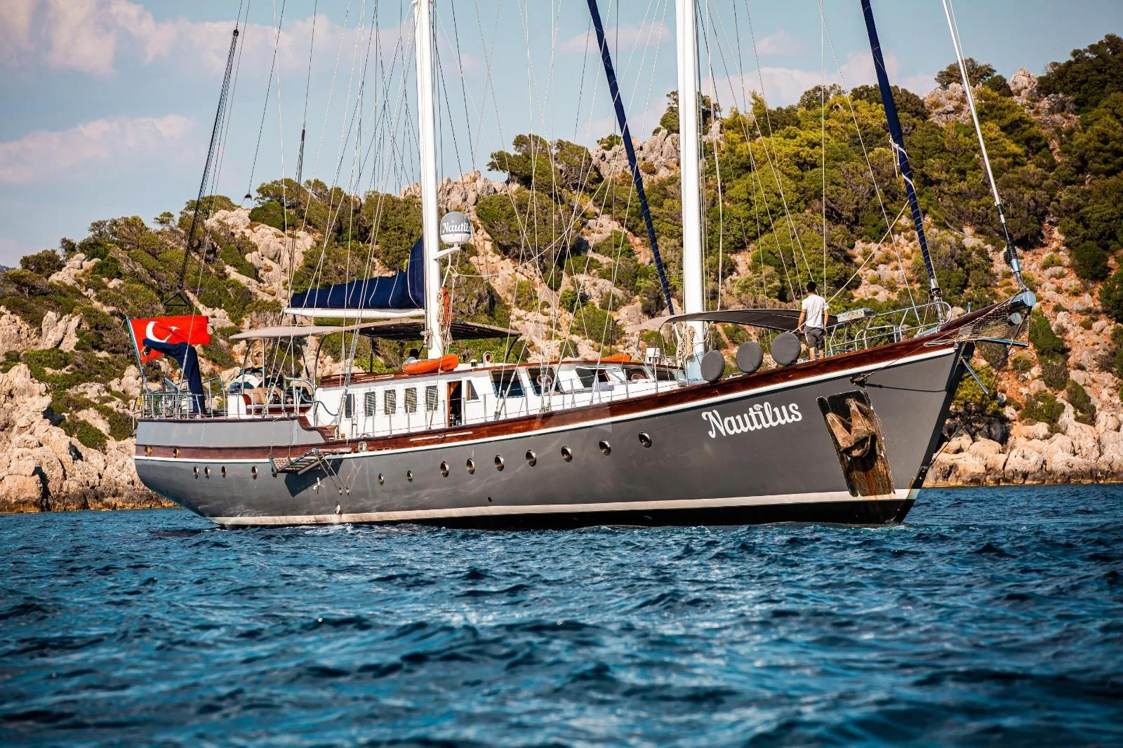 a boat in the water aboard NAUTILUS Yacht for Sale