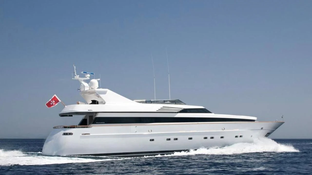 a white yacht in the water aboard TRITON Yacht for Sale
