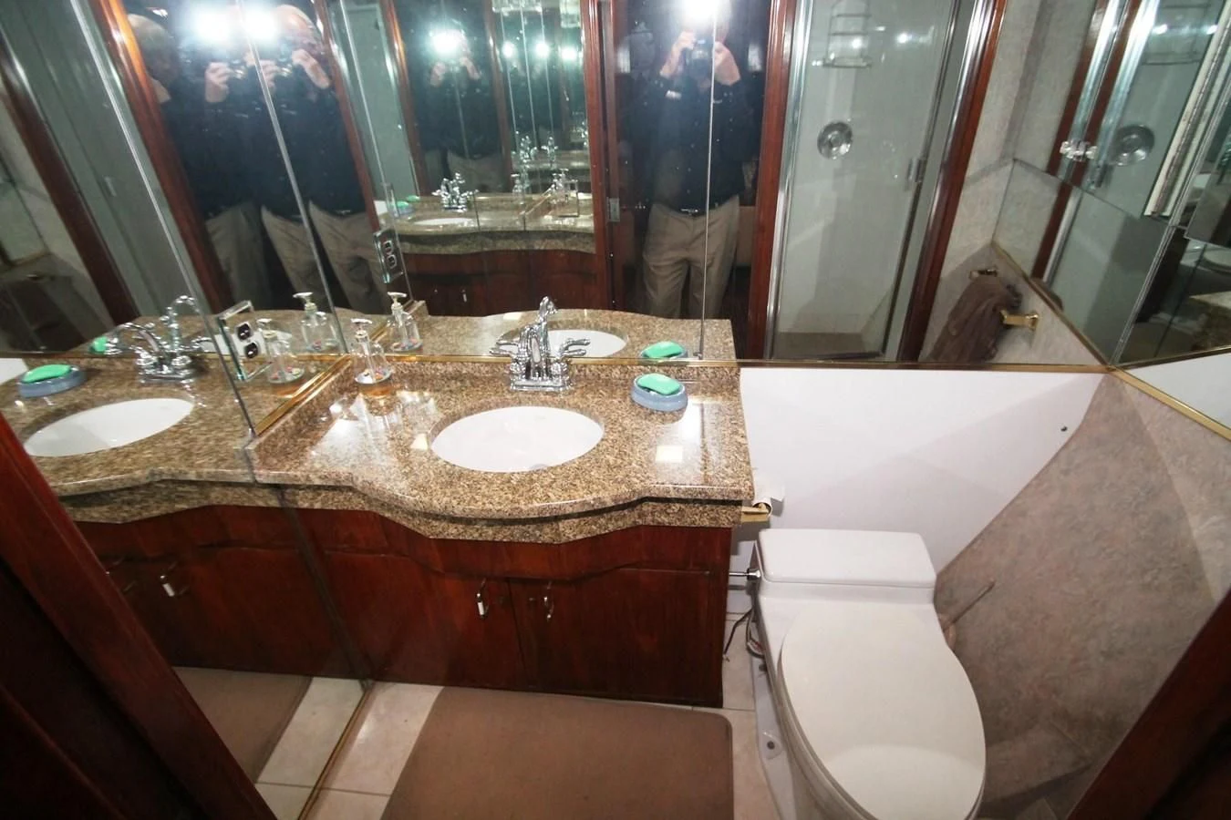 a bathroom with a large countertop aboard ENCHANTRESS Yacht for Sale