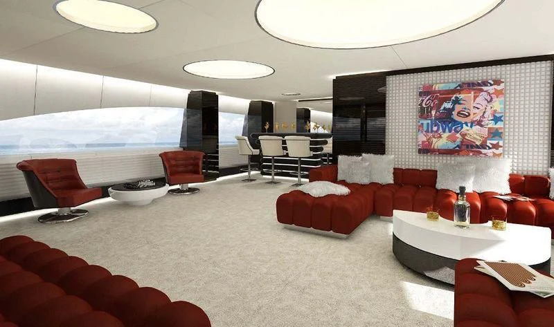 a room with a large white table and chairs and a large window aboard OCEAN PARADISE Yacht for Sale