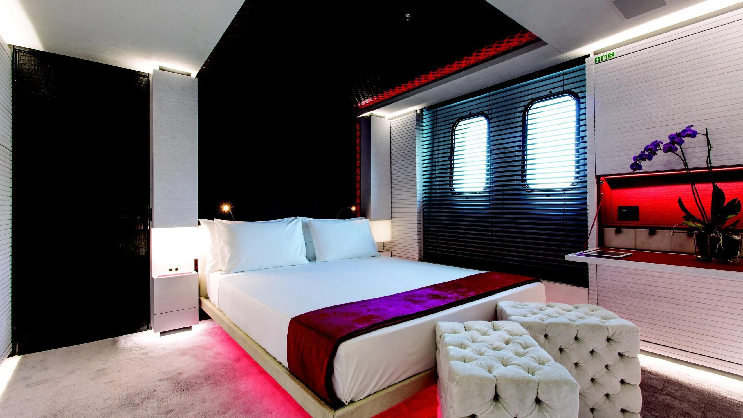 a bed in a room aboard OCEAN PARADISE Yacht for Sale
