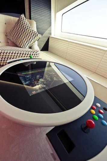 a white and black television set aboard OCEAN PARADISE Yacht for Sale