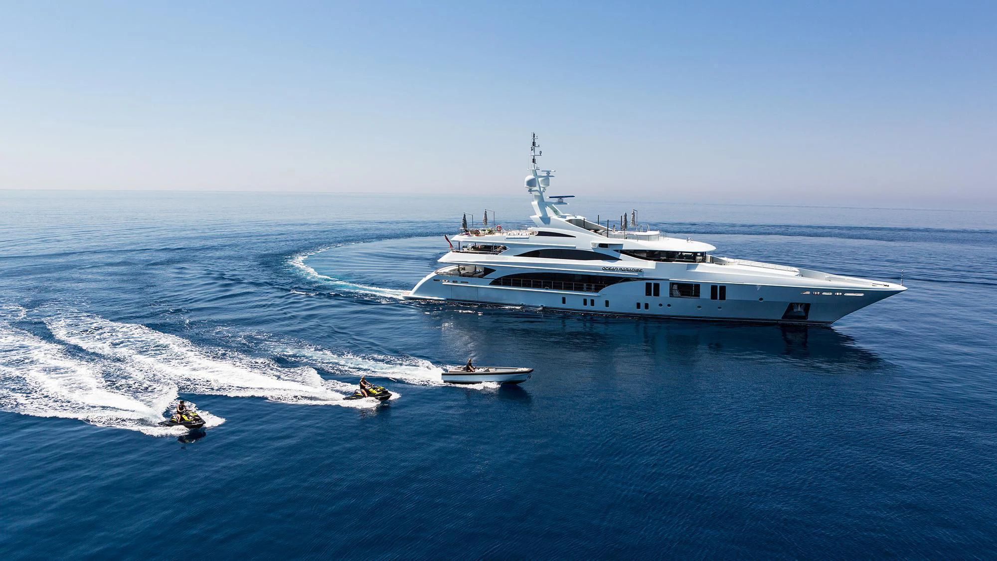 a boat on the water aboard OCEAN PARADISE Yacht for Sale