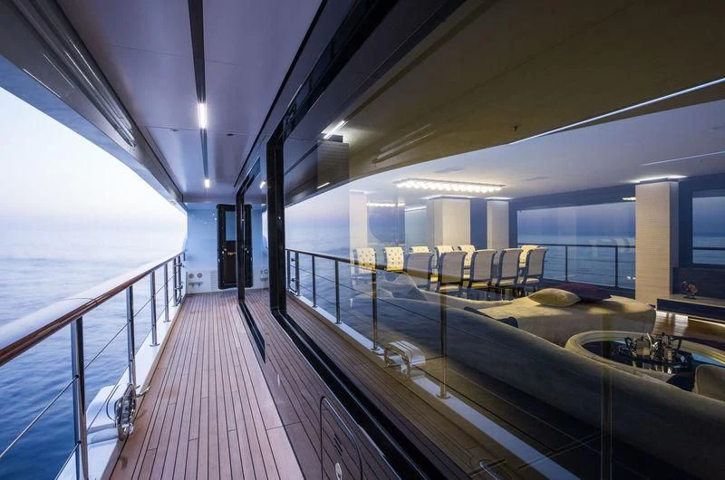 a long wooden bridge over a large body of water aboard OCEAN PARADISE Yacht for Sale