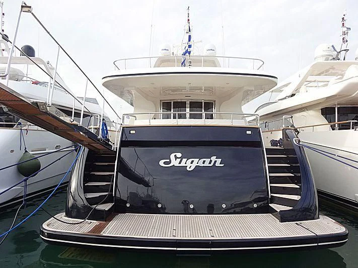 a boat on a dock aboard SUGAR Yacht for Sale