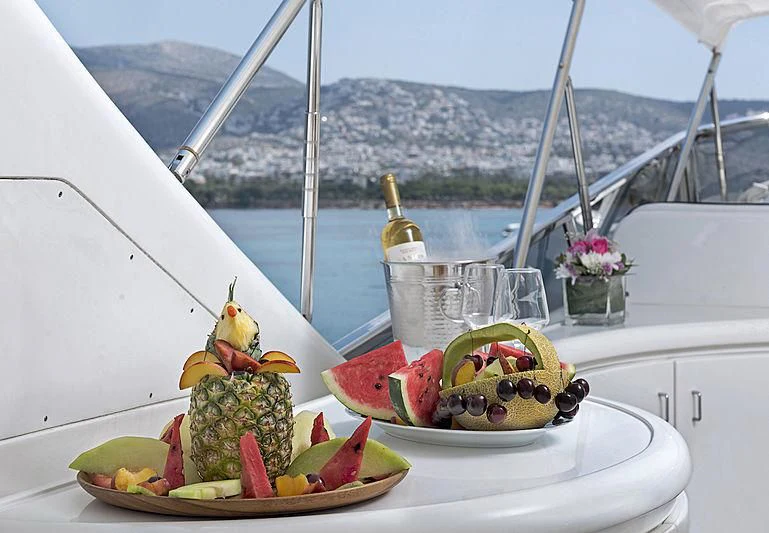 a couple of bowls of fruit on a boat aboard SUGAR Yacht for Sale