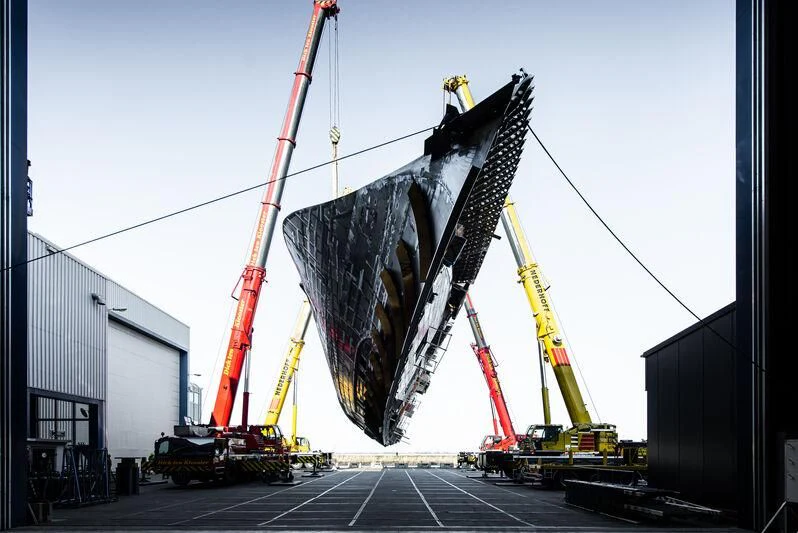 a crane in a warehouse aboard SPECIAL ONE Yacht for Sale