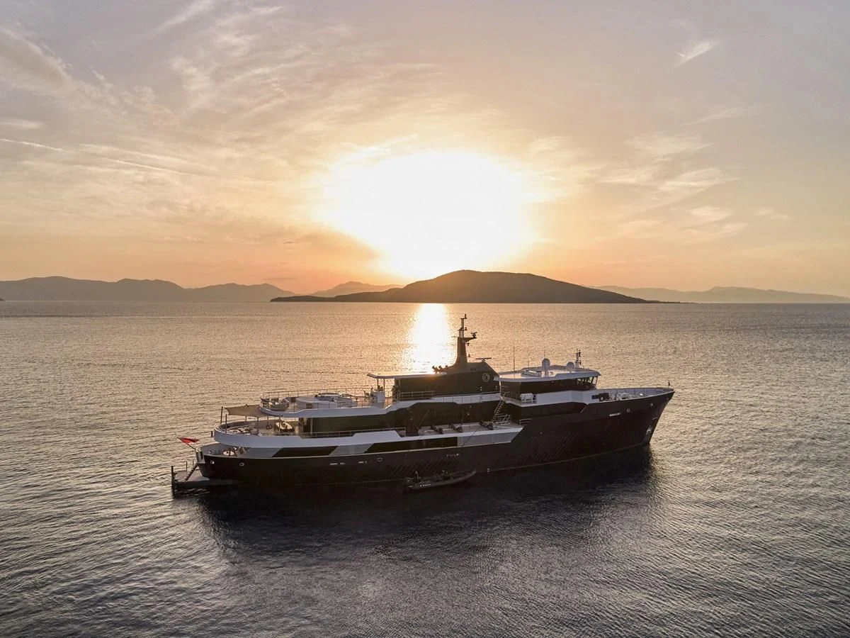 a boat in the water aboard OMNIA Yacht for Sale