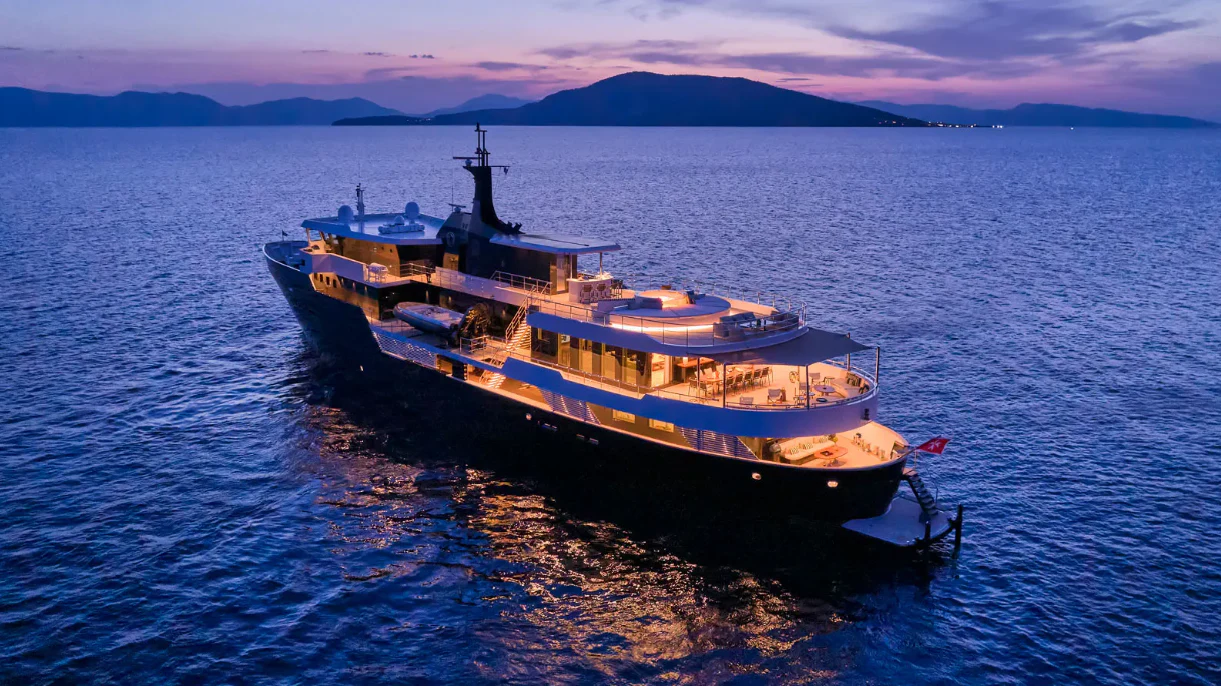 a boat in the water aboard OMNIA Yacht for Sale